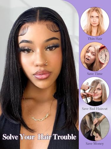 NOSTALGIA Glueless Wig for Women Natural Black Short Straight Lace Wig - image 5