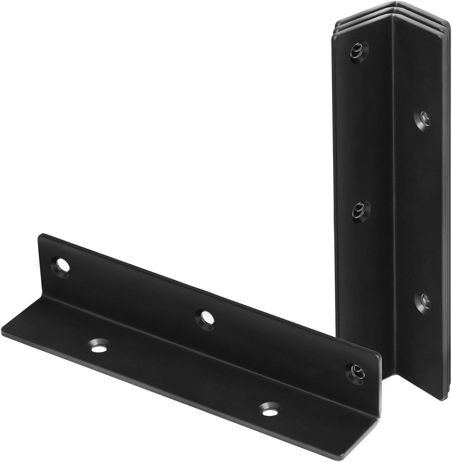 4 Pack 7" Wide Black L Corner Bracket, Long Right Angle Braces for Wood, Raised Garden Bed, 1/8" Thick