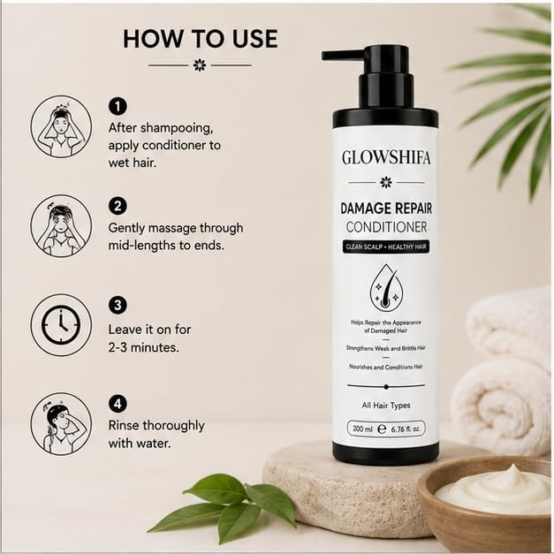 Glowshiifa Conditioner, Anti Hair Fall, Frizz-Free, Boosts Hair Growth, All Hair Types, 200 ml (Damage Repair Conditioner) 2