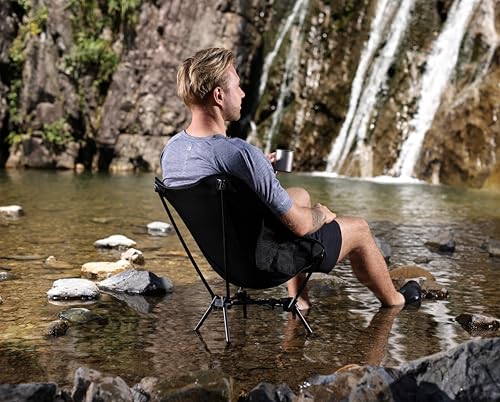 Image of MARCHWAY Lightweight Folding Camping Chair with Spring Lock, Stable Compact Portable for Outdoor Camp, Travel, Beach, Picnic, Festival, Hiking, Backpacking (Lowback Black)