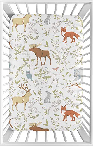 Image of Sweet Jojo Designs Animal Print Baby Boy or Girl Unisex Fitted Mini Portable Crib Sheet for Woodland Toile Collection - for Mini Crib or Pack and Play ONLY