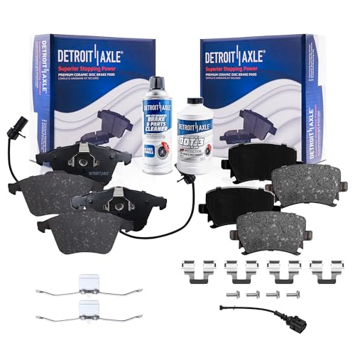 Image of Detroit Axle - Front & Rear Brake Pads for 2005-2009 Audi A4, A4 Quattro | 2005-2011 A6, A6 Quattro, Ceramic Brake Pads w /Hardware 2006 2007 2008 2010 Front & Rear Replacement