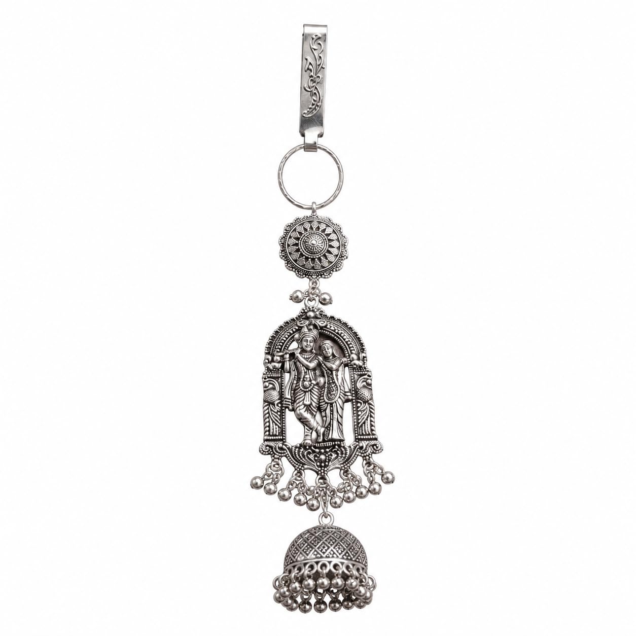 Oxidised Silver Saree Pin, Ethnic Elephant Motif Challa Jhuda, Handmade Festive Jewelry Accessory for Women-image-32
