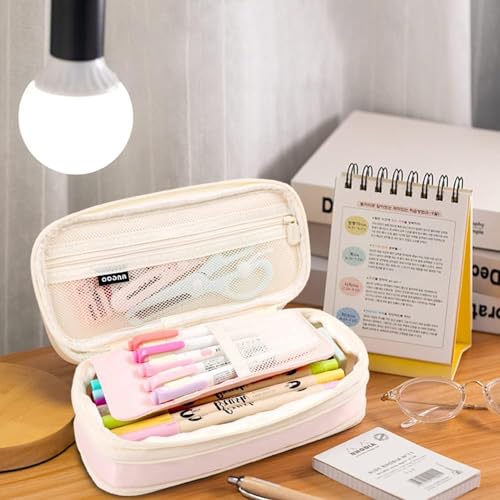 Image of INOVERA (LABEL) Polyester Pencil Pouch for Boys, Girls - School College Students Stationery Pen Holder Pouches (Pink)