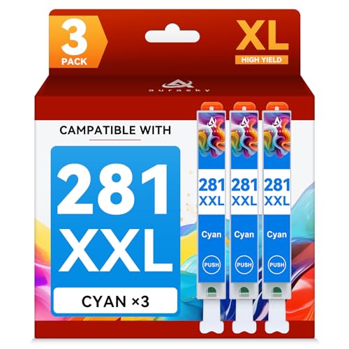 Image of CLI-281 Ink Cartridge Replacement for Canon CLI-281XXL 281XXL 281 Use for Canon PIXMA TS6320 TR7520 TS8120 TS8320 TR8520 TS9120 (3-Pack CLI-281XXL Cyan)