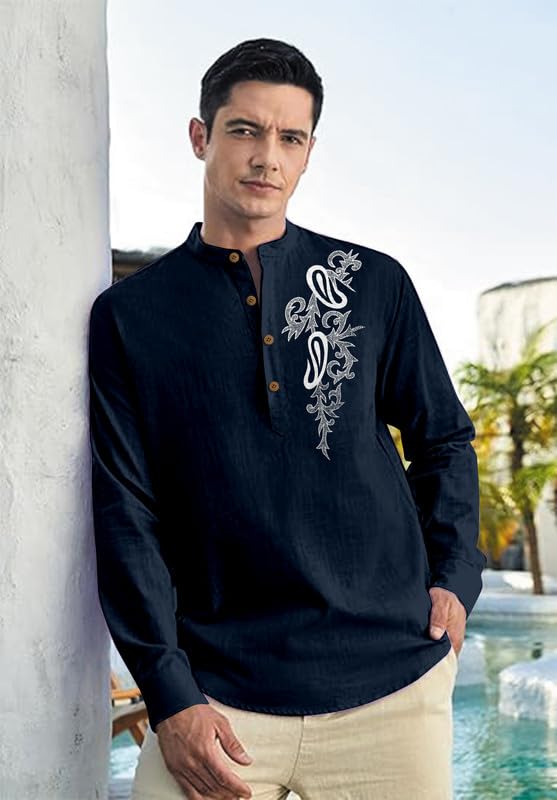 Image of Men's Printed Cotton Blend Short Kurta | Regular Fit Casual Kurta Shirt for Men with Mandarin Collar | Ethnic