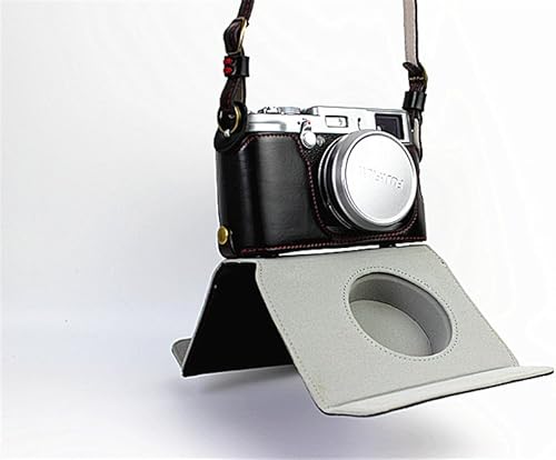 Vista 23 de Funda X100, hecha a mano de piel sintética para cámara de cuerpo completo para Fujifilm Fuji X100 X100S X100T versión de apertura inferior + correa