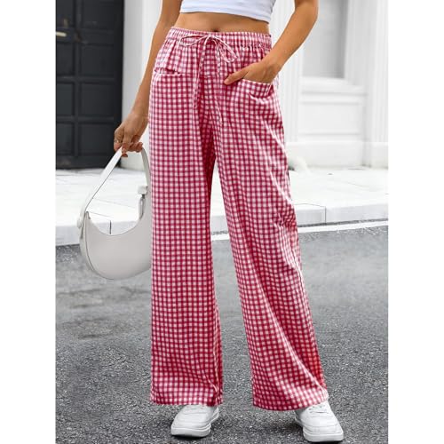 Pantalon fluide femme été à carreaux ample et léger chic