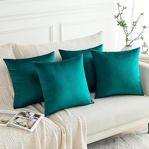 Sungeek Set of 4 Decorative Cushion Covers Solid Soft Velvet Pillow Covers with Invisible Zipper Square Throw Pillow Cases for Sofa Car Patio Bedroom Living Room 45x45cm Blue Green - Cosy Home Interiors Sungeek Set of 4 Decorative Cushion Covers Solid Soft Velvet Pillow Covers with Invisible Zipper Square Throw Pillow Cases for Sofa Car Patio Bedroom Living Room 45x45cm Blue Green - Image 8