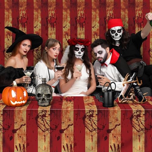 Image of Kochorie 100 Ft x 54 Inch Creepy Carnival Tablecloth Roll with Cutter Box Plastic Table Cover Roll Halloween Bloody Circus Tent Backdrop for Halloween Party Circus Clown Room Wall Decorations