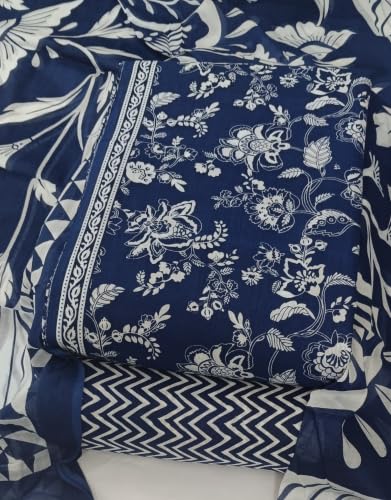 Image of DRAVINAM Trends Women's Premium Cambric Cotton Jaipuri Printed Unstitched Salwar Suit Dress Material with Mulmul Cotton Dupatta