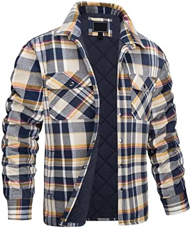 Trendy Coat Men Work Fall Plus Size Long Sleeve Lapel Outerwear Button Down Comfortable Plaid Comfort Jacket