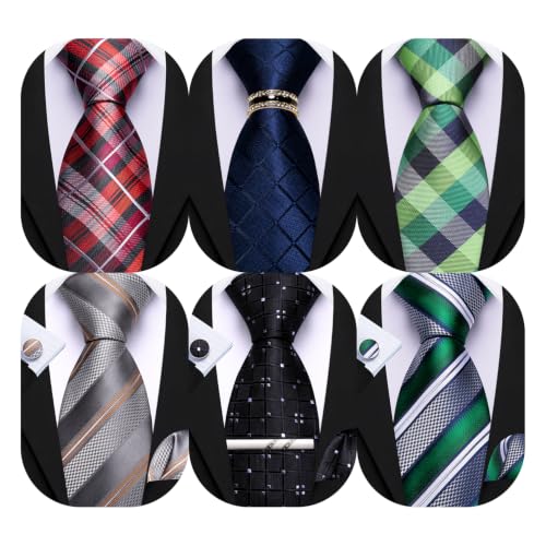 Image of Barry.Wang Men 6PCS Tie Silk Gift Necktie Clip Woven Tie Sets Party | Men Tie Classic Silk Gift Necktie With Tie Clip Jacquard Woven Neck Ties 6PCS Formal Wedding