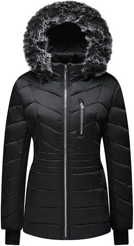 EHKAH Abrigos gruesos de invierno para mujer chaquetas de parka acolchadas para nieve con capucha extraíble Nieve