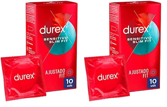 Durex Preservativos Sensitivo Slim Fit, Fino para Mayor Sensibilidad, 10 condones Talla Pequeña, Caucho (Paquete de 2)