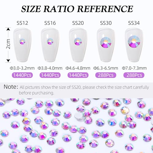 Image of Crystal AB Flatback Rhinestones SS20 (4.6-4.8mm), 1440pcs Glass Nail Gems, Non Hotfix Rhinestones for Nails, Crafts, Clothing, DIY Bling Decorations