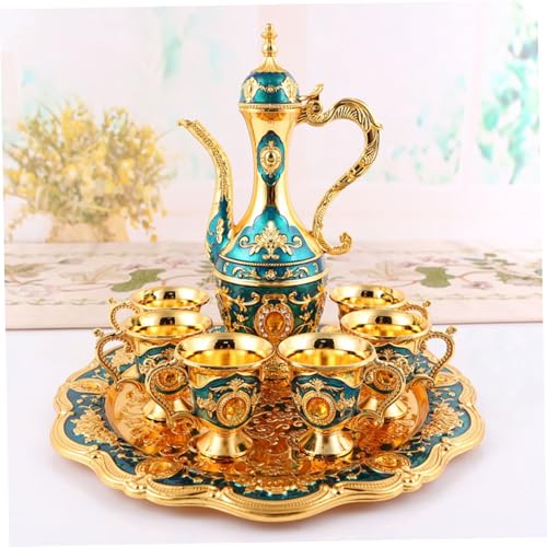 Service à thé turc vintage doré avec plateau et 6 tasses en métal - 6