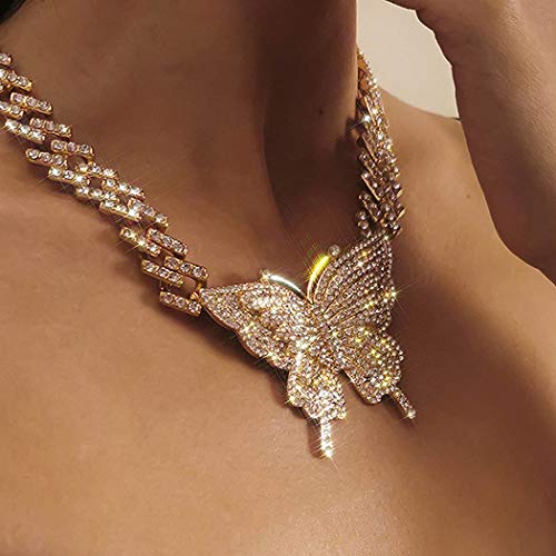 EARENT Butterfly Necklace Gold Rhinestone Necklaces Jewelry for Women3