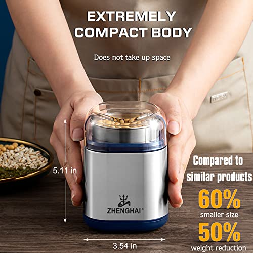 Zhenghai Electric Herb Grinder 200W Spice Grinder Compact Size, Easy On/Off, Fast Grinding For Flower Buds Dry Spices Herbs, With Pollen Catcher And Cleaning Brush (Blue) #TOP4