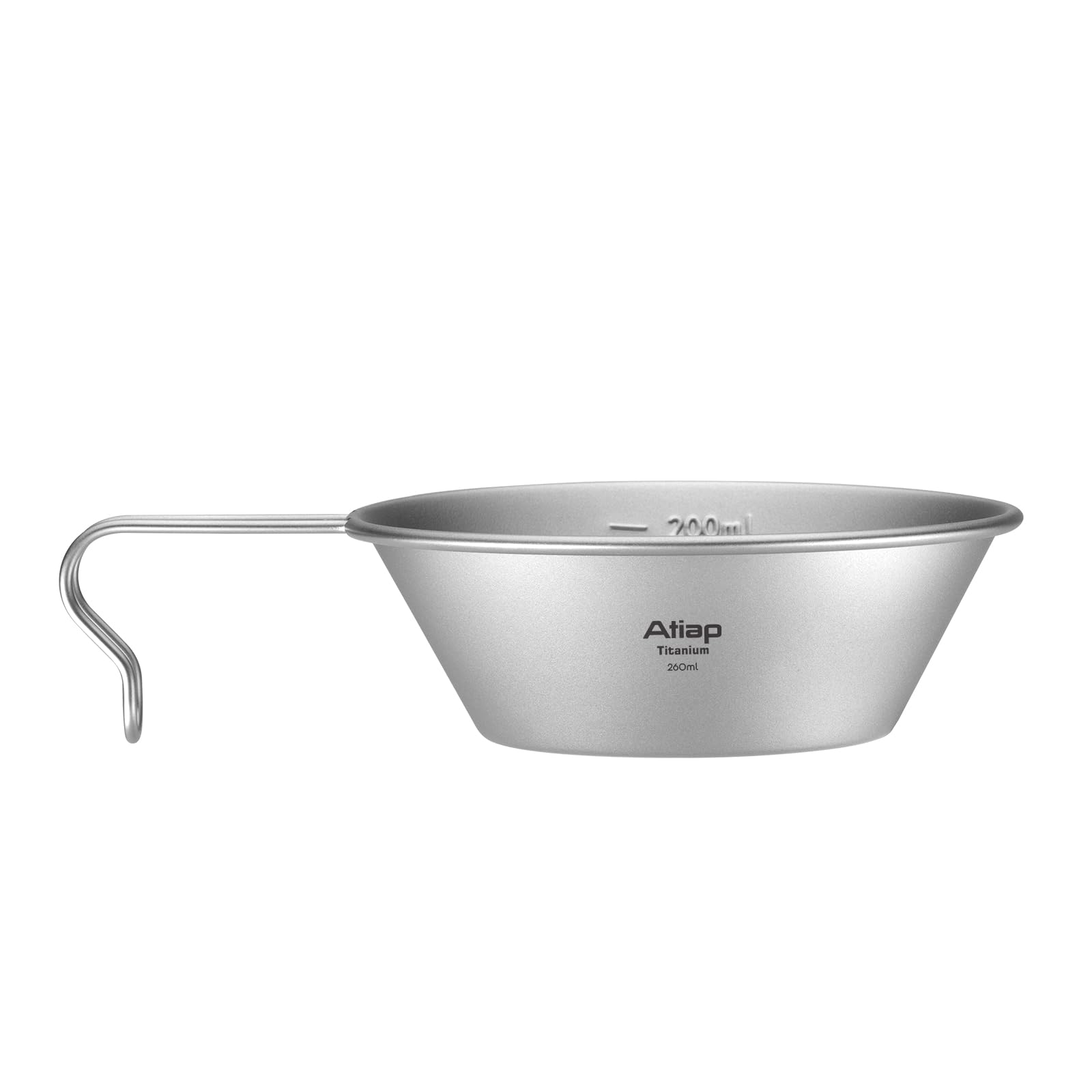 ATiAP Titanium Sierra Cup, 260ml Ultralight Camping Bowl with Ergonomic Handle & Measuring Scale, 45g Featherlight Titanium Cookware for Backpacking, Wild Camping, Hiking & Bushcraft