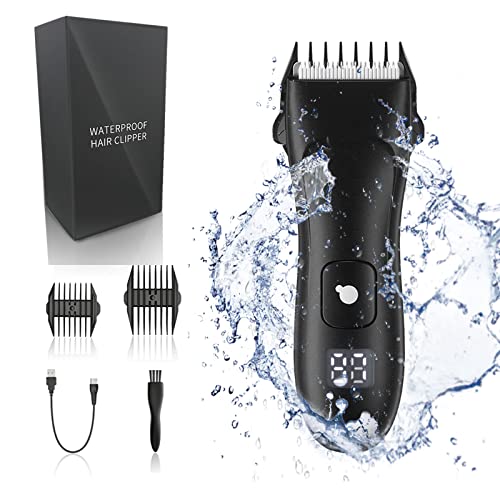 Tondeuse pour hommes Tondeuse électrique pour poils du pubis et de l'aine Rasoir pour corps et barbe Tondeuse à cheveux rechargeable par USB, Rasoir d'hygiène pour hommes étanche avec affichage LED Cover