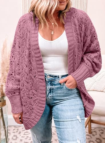 Image of Eytino Womens Plus Size Crochet Cardigan Sweater Long Sleeve Hollow Out Open Front Cardigans Outwear(1X-5X)