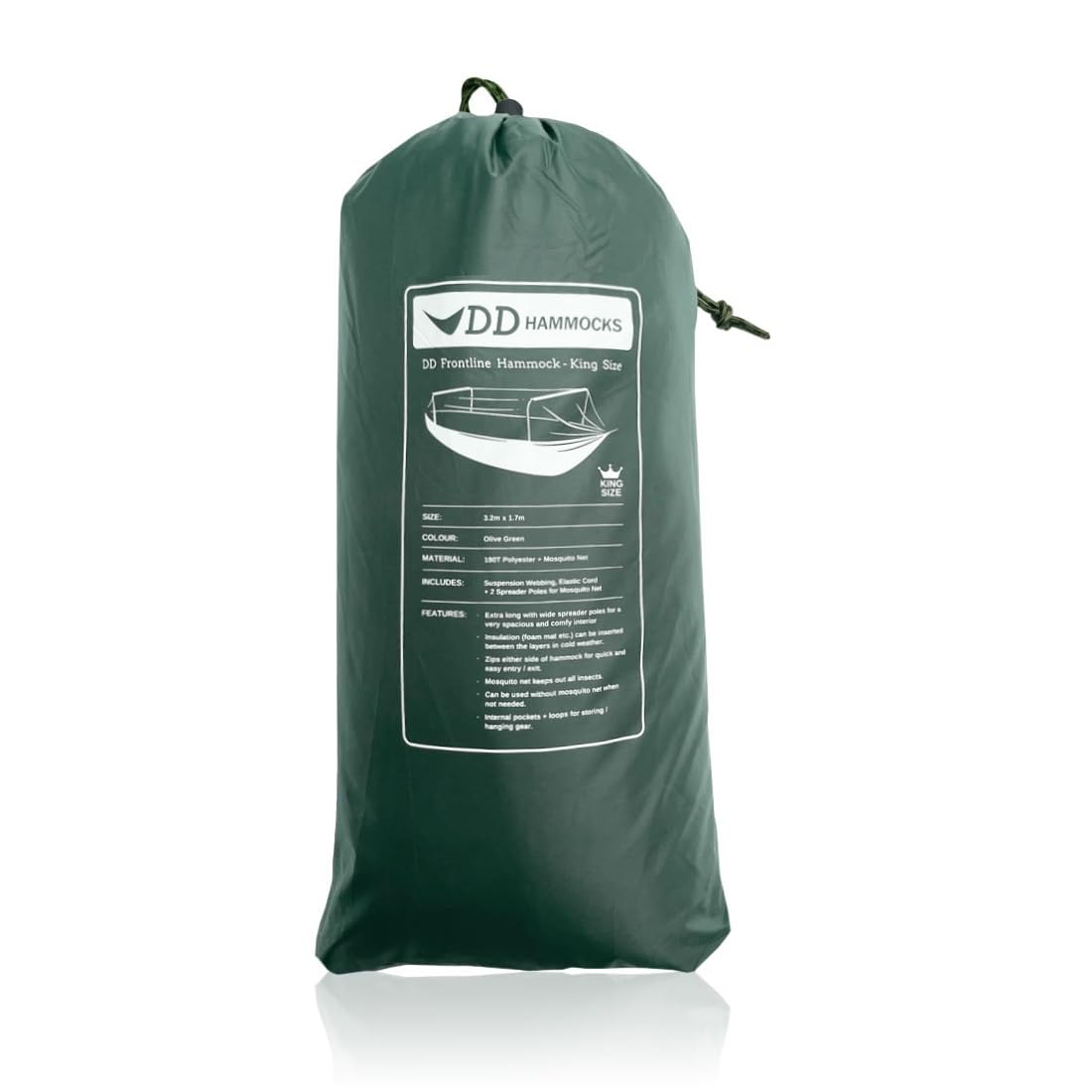 Dd Hammocks Olive Green Frontline Hammock - King Size: Extra Large Bugproof Camping Hammock For Bushcraft & Adventure Travel