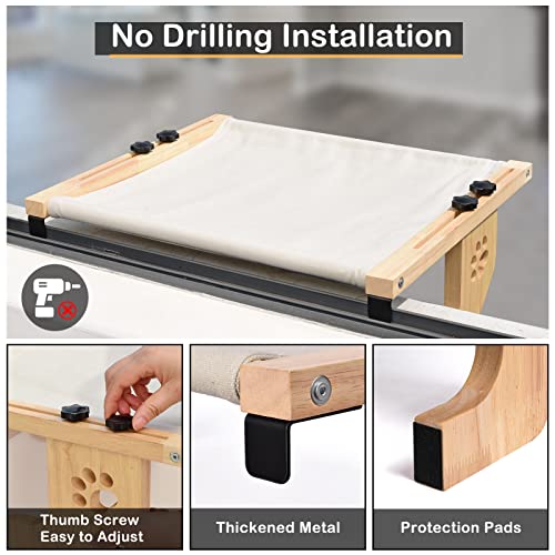 Cat Window Perch with 2 Covers Sturdy Solid Wood Cat Window Hommock for Large Cats Indoor Easy to Adjust Cat Window Bed Seat Shelf for Windowsill Bedside Cabinet and Drawer (Canvas+Plush)