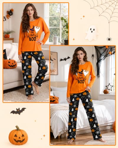 Image of 2 Piece Womens Pajama Sets Long Sleeve Sleepwear with Pants Soft Crewneck Loungewear Ladies Pj Set