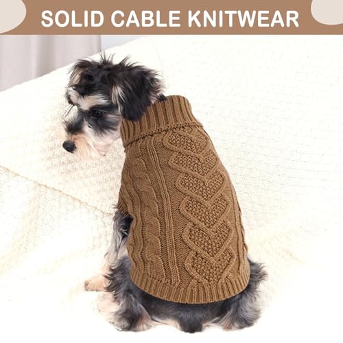 Dog Sweaters for Small Dogs Dog Clothes for Winter Solid Knitted Puppy Clothes Warm Chihuahua Sweater Turtleneck Pullover Pet Cat Sweater Thanksgiving Knitwear (Khaki, S) - Image 5