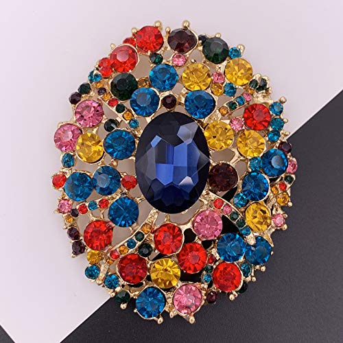Image of SELOVO Big Large Rhinestone Oval Glitter Brooch Pin Jewelry Accessory Gold Tone