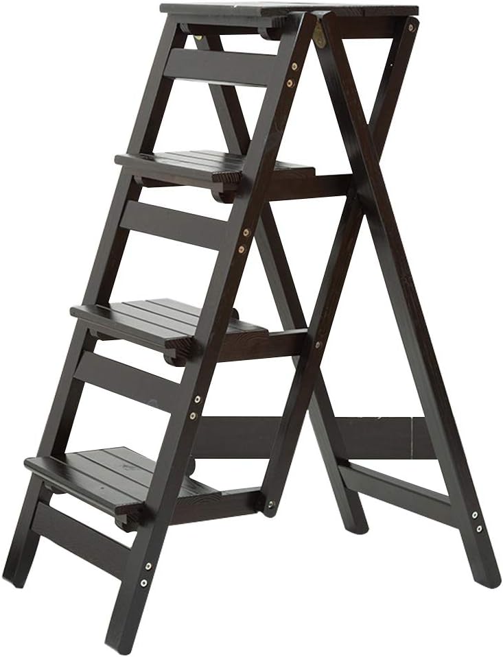 Mini Step Ladder Stool Home Kitchen Dual-use High Pedal Stool Portable Shoe Bench Wooden Folding Stairs Chair for Adults and Kids (Color : Black)