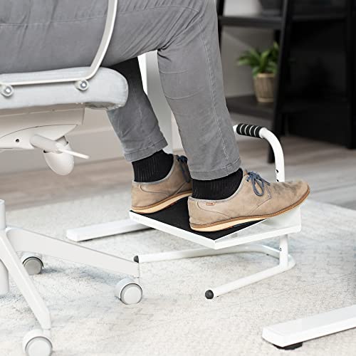 Image of VIVO Ergonomic Height Adjustable Foot Rest Relief Platform, Elevated Stool for Comfortable Sit to Stand Workstation, Non-Slip Surface, Portable, Home Office Classroom Use, White, STAND-FT01W