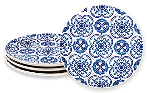 Sonemone Blue Salad Plates Set Of 4, 8.75 Inch Floral Ceramic Plates For Salad, Snack, Bread And Fruit, Microwave & Dishwasher Safe #TOP3