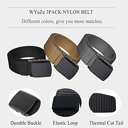 WYuZe 2 Pack/ 3 Pack Nylon Belts for Men, No Metal Military Belt Web 1.5" Adjustable Casual Belt with Plastic Buckle2
