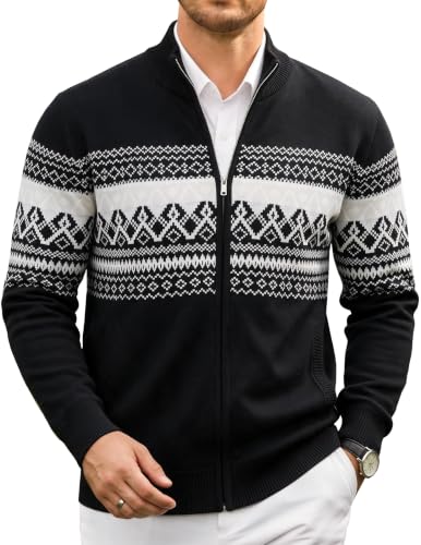 COOFANDY Men's Full Zip Cardigan Sweaters Mock Neck Knitwear with Pattern - image 1