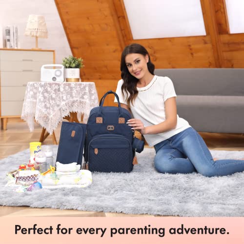 Image of Dikaslon Diaper Bag Backpack with Portable Changing Pad, Pacifier Case and Stroller Straps, Large Unisex Baby Bags for Boys Girls, Multipurpose Travel Back Pack Moms Dads, Navy Blue