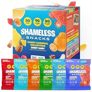Shameless Snacks Candy Carnival – Healthy Low Sugar Snacks with Pineapple, Mango, Orange, Strawberry & Cola Gummies – Vegan, Gluten-Free, Low-Calorie Candy Variety Pack