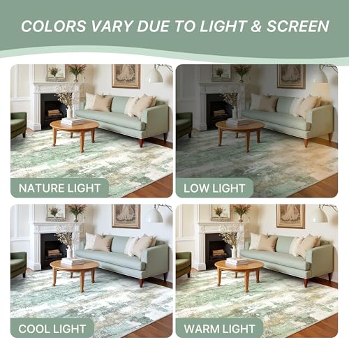 Area Rugs 8x10 for Living Room Bedroom, Modern Abstract Machine Washable Large Light Green Rug Soft Rug, Low Pile Floor Carpet with Non Slip Backing for Dining Room
