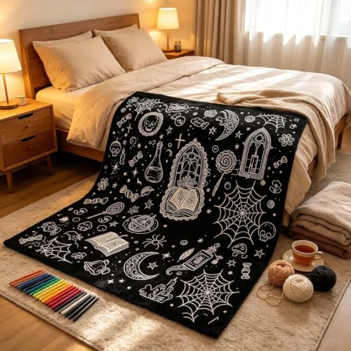 50x59 Inch Gothic Lace Coloring Blanket Halloween Art for Adults Decor,A - image 4