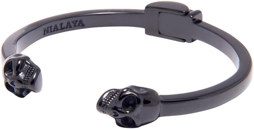 Nialaya Men's Black Skull Bangle