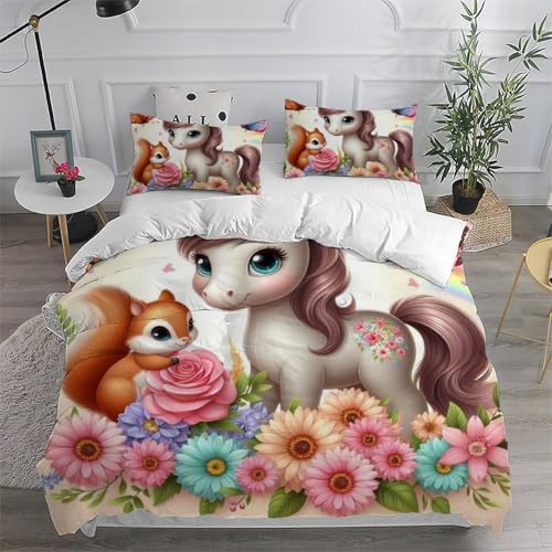 Parure de lit cheval nain housse de couette microfbre 3pcs 200x200cm