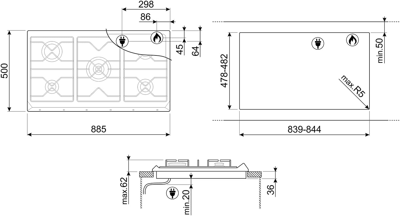 Smeg SRV596GH5 Incasso Piano cottura a gas Acciaio inossidabile piano cottura Smeg SRV596GH5 Incasso Piano cottura a gas Acciaio inossidabile piano cottura