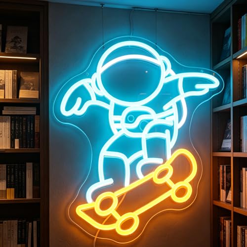 Image of inchAstronaut Skateboarding inch Space Adventure Light - Cool & Gravity-Defying LED Wall Art for Game Room, Dorm, Bedroom Decor, Dimmable USB, Awesome Gift for Sci-Fi Fans & Adventurers
