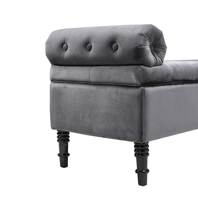 Image of LEGACY OF COMFORT Ethelsville Bolester with Storage Velvet Upholstered Storage Bench Sofa Bench Sofa couches Window Bench Ottoman Bench Chaise Lounger Pouffe for Living Room Bedroom Office (Grey)