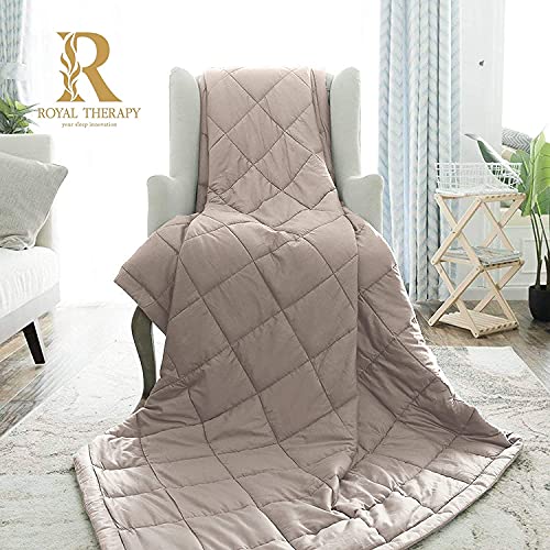 Royal Therapy Weighted Blanket - Heavy 100% Cotton Blankets with Premium Glass Beads (48''x78'' 20lbs, Texas Leather), Suitable for One Person (~200lb) - Use on Twin/Full Bed