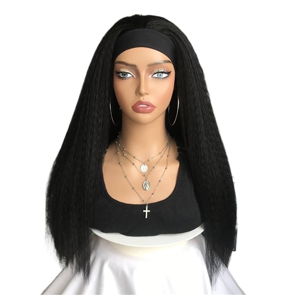 xiuling4568 20 inch Synthetic Headband Wigs for Women Natural Black Yaki Straight Wigs Hairs Extensions