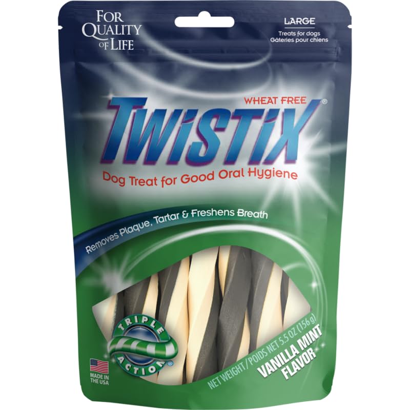 Canister Twisted Dental Dog Treats with Vanilla Mint Flavour for Dog’s Daily Dental Hygiene Dog Treat for Fresh Breath and Clean Teeth, Large Sticks