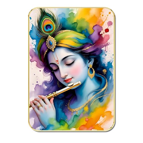 Image of SAF Lord Krishna Flute Wall Art | Vibrant Color Splash Krishna Painting with Peacock Feather | Spiritual MDF Wall Decor for Living Room, Bedroom, Temple & Gift Purpose (18 x 24 Inch) ETNF01-1026