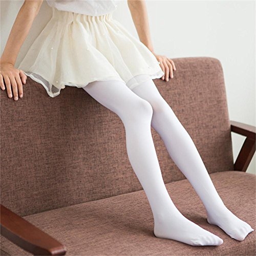 Girls' Opaque Microfiber Ultra Soft Hold & Stretch Dance Uniform Footed Tights White 2-44